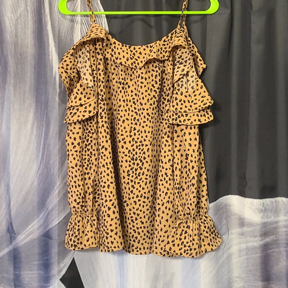 Womans Cheeta print cold shoulder Blouse Sz Medium